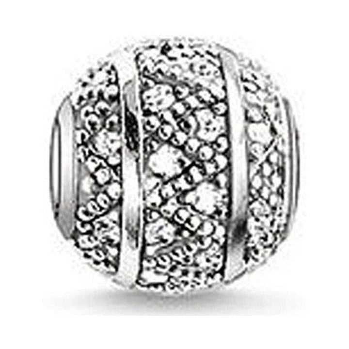 Karma Bead Zigzag White charm: silver, textured bead with clear cubic zirconia accents.