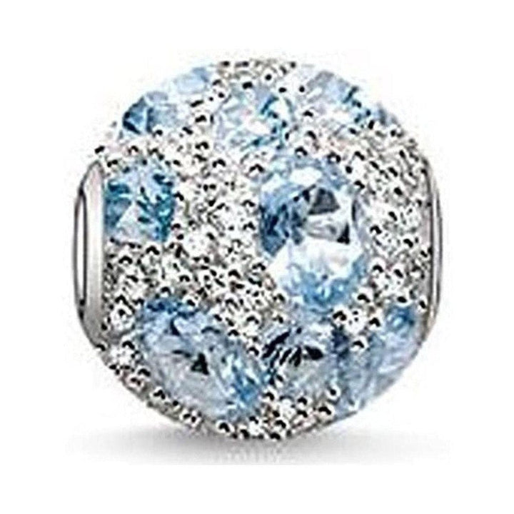 Karma Blue Sky Bead: Sparkling blue crystal charm with silver setting.