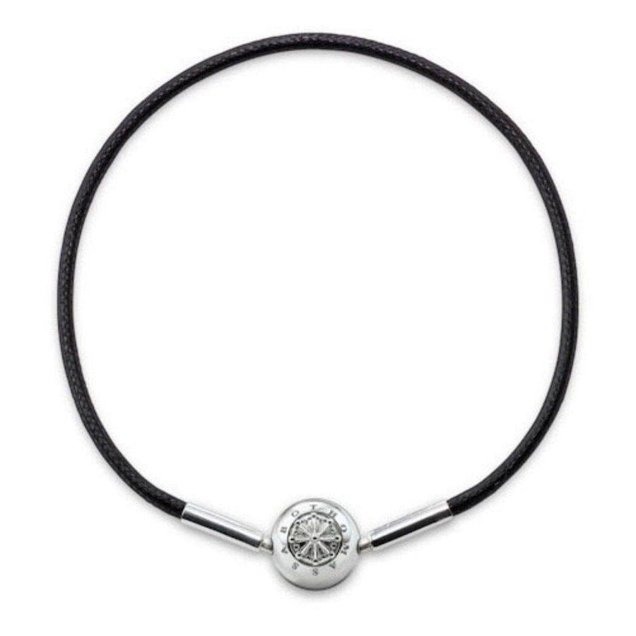 Black leather Karma bracelet with silver charm