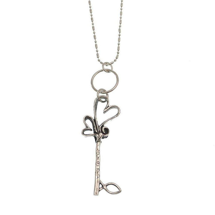 Silver Key To Love necklace with entwined hearts charm, romantic gift.