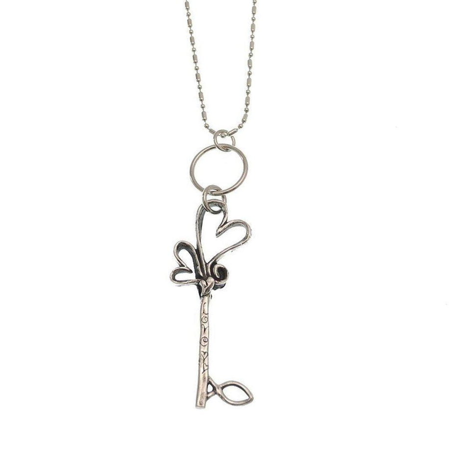 Silver Key To Love necklace with entwined hearts charm, romantic gift.