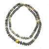 Labradorite, Chrysophase gemstone necklace featuring faceted beads and a gold accent.