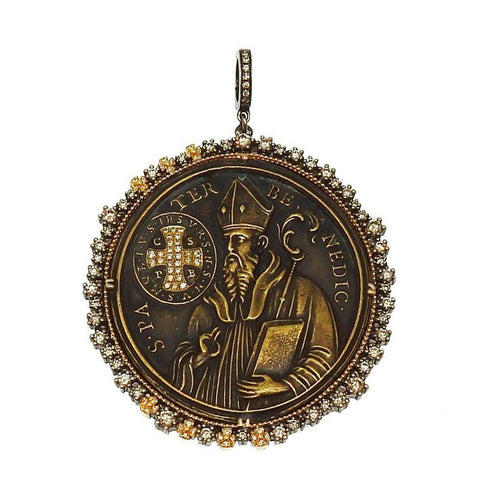 Large St Benedict Medal with Diamond Cross-Cynthia Ann Jewels-Swag Designer Jewelry