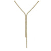 Gold lariat necklace with crystal accents, dangling design.
