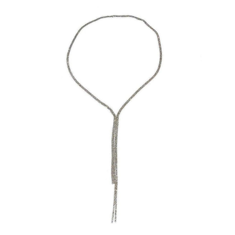 Silver Lariat Pave Necklace, sparkling crystal accents, elegant Y-shaped design.