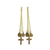 Gold Les Celeste chain earrings with cross and medal charms.