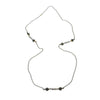 Long green jasper stone necklace with ball chain and gold accents.