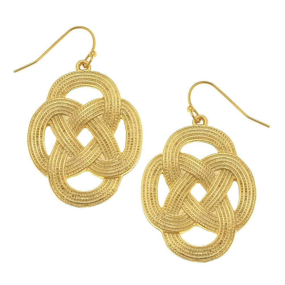Gold Love Knot earrings with textured design