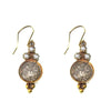 Lucia Amore Hook Earrings: Antique bronze, clear crystal accents, floral coin design.