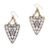 Lulu Frost Galaxy earrings: antique gold tone, triangle design, clear crystal accents.