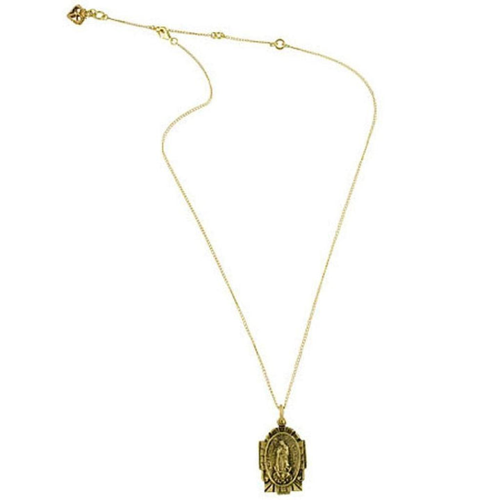 Gold chain necklace featuring an antique-style medal pendant.
