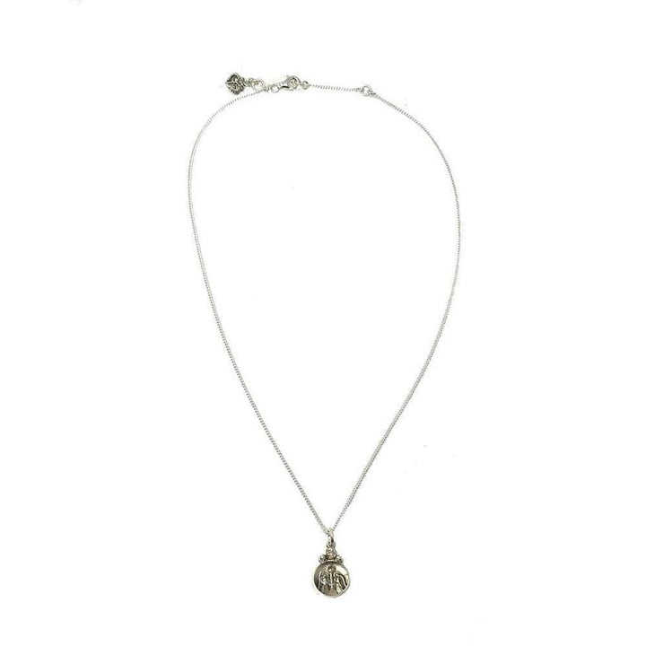 Silver guardian angel pendant necklace on a delicate chain.