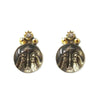 Luvie Guardian Angel Post Earrings: Silver & gold earrings with diamond accents and a detailed religious scene.