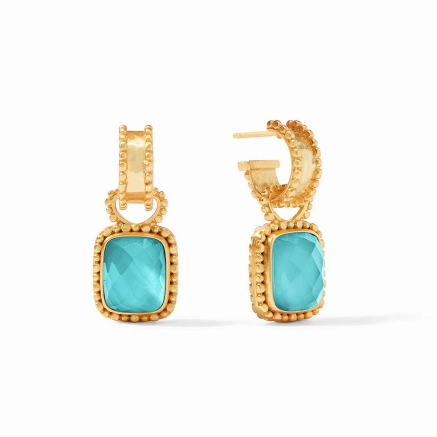 Marbella Hoop & Charm Earrings: Gold hoops with turquoise gemstone accents.