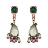 Mawi Statement Earrings in Rose: Rose gold, green & grey crystal statement earrings.