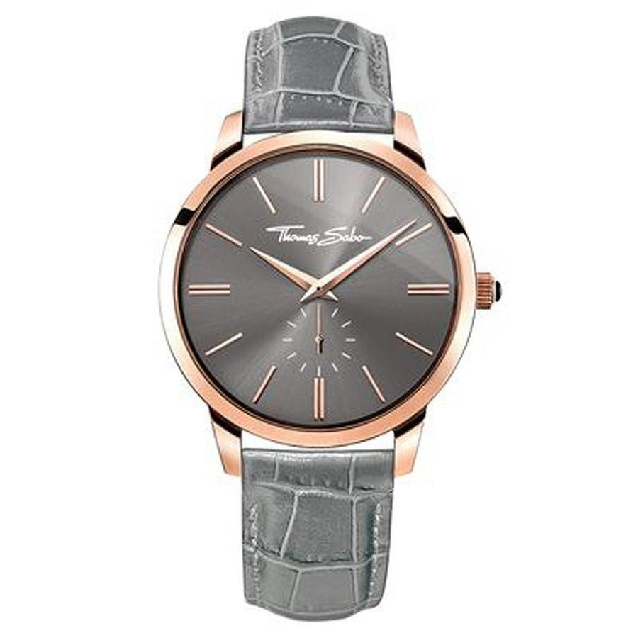 Men's grey leather Thomas Sabo watch with rose gold accents