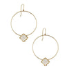 Mesmorize Duo Drop Moonstone Hoop earrings: Gold hoops with iridescent moonstone accents.