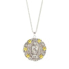 Mi Estrella Guadalupe necklace: silver & gold Virgin Mary pendant with stars, ball chain.