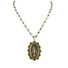Milagrosa Crystal Choker: Gold oval Virgin Mary pendant necklace with turquoise beads.