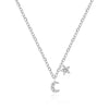 Mini Moon and Star diamond necklace with silver chain