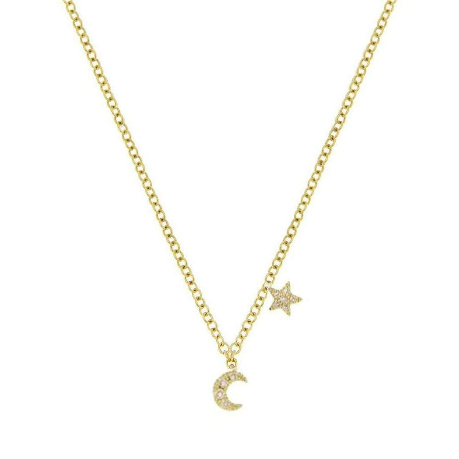 Mini Moon & Star necklace in yellow gold with sparkling accents.