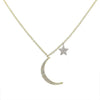 Diamond Moon & Star necklace: crescent moon and star pendant with gold chain.