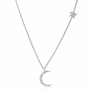 Moon and Star Diamond Necklace- White Gold-Liven Co-Swag Designer Jewelry