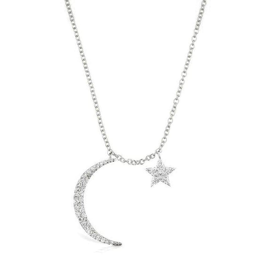 Diamond Moon & Star necklace in white gold