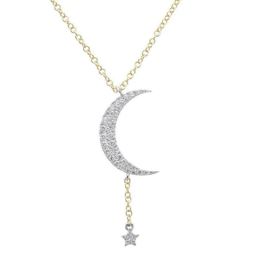Diamond Moon and Star necklace with gold chain