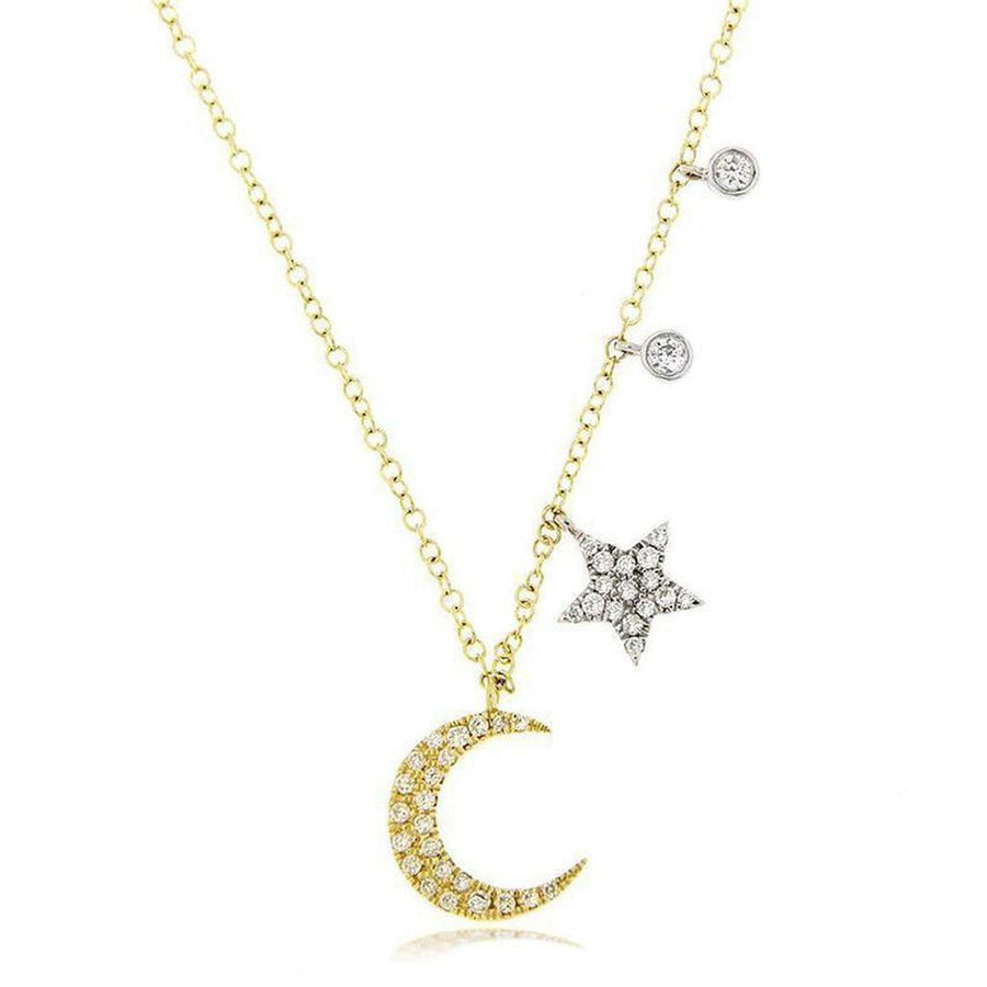 Diamond Moon and Stars necklace: gold chain, crescent moon & star pendants
