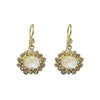Elegant Moonstone Earrings in 18k gold, featuring a halo of shimmering diamonds.