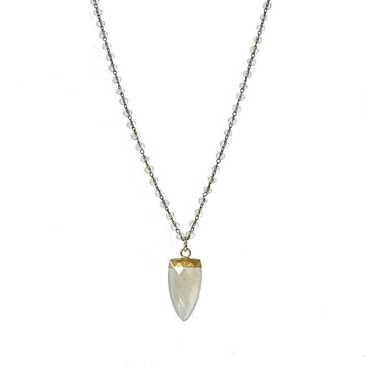 Elegant moonstone pendant necklace with faceted crystal beads.