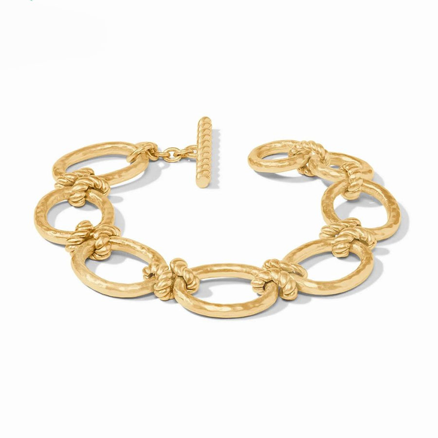 Gold Nassau Link bracelet with hammered oval links and rope detailing.