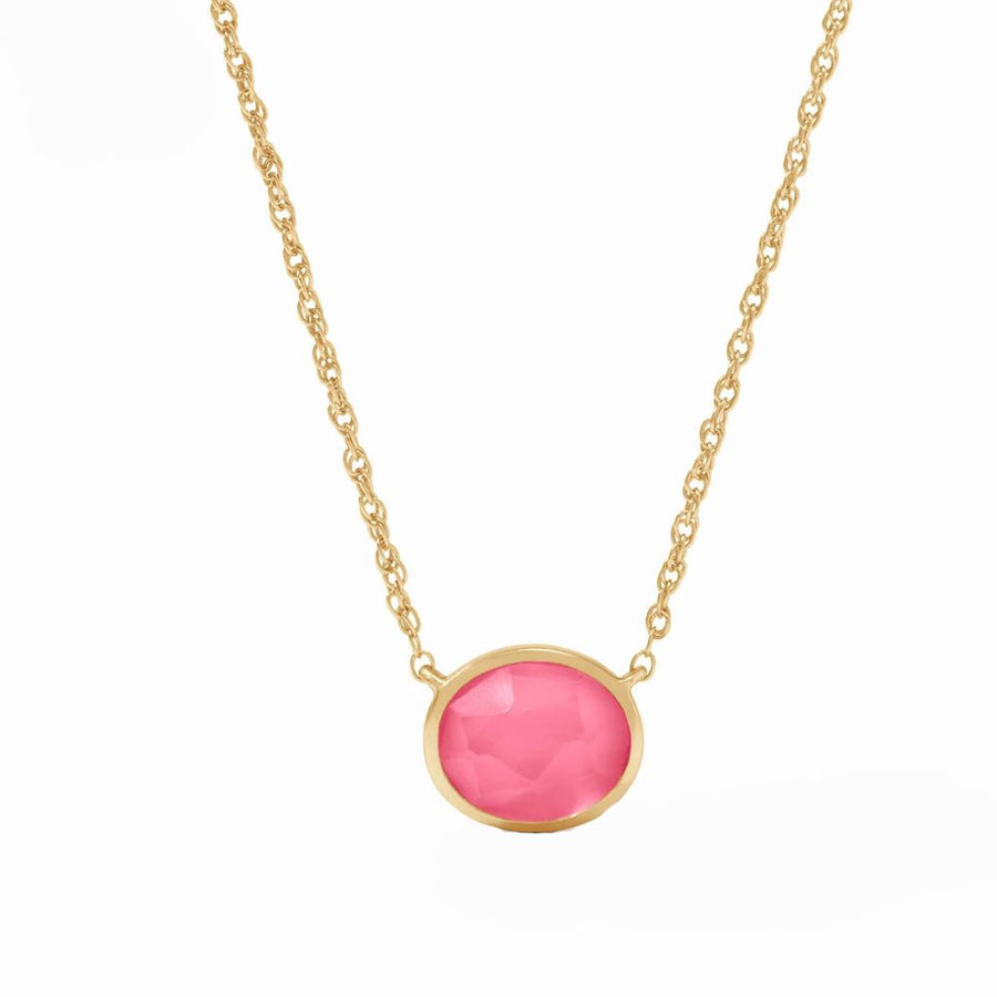 Nassau Solitaire Necklace: Pink gemstone pendant on 14k gold chain.