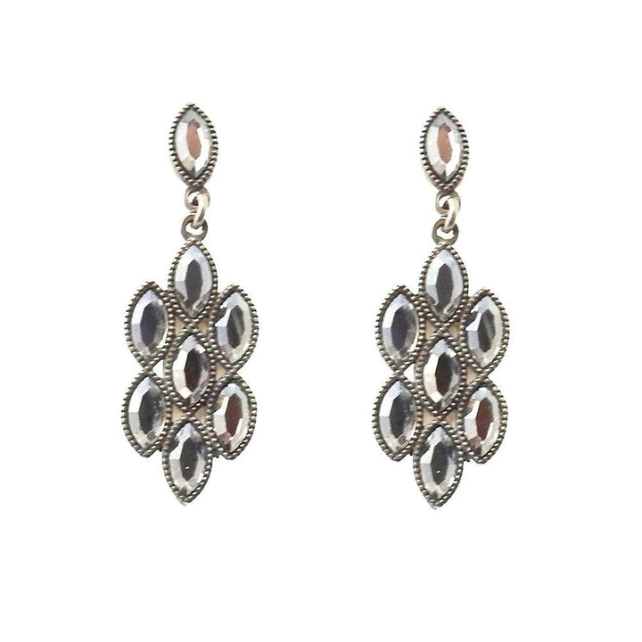 Silver Navette earrings featuring marquise-shaped crystals for elegant style.