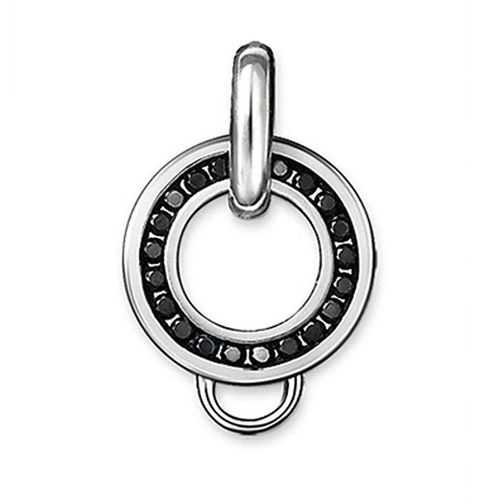 Black disc necklace charm carrier with black crystal accents.