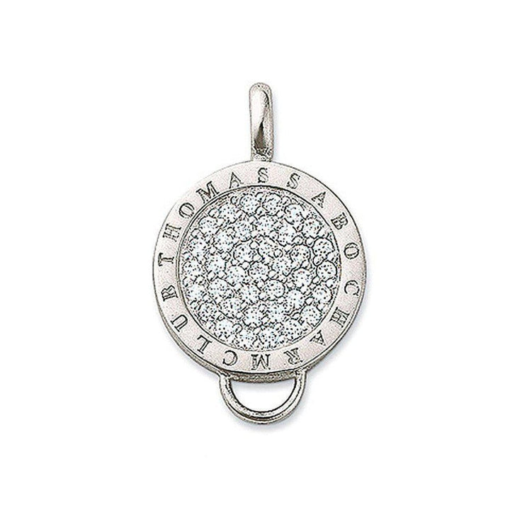 Thomas Sabo Charm Club Pave Disc necklace charm, silver-toned with sparkling clear cubic zirconia.