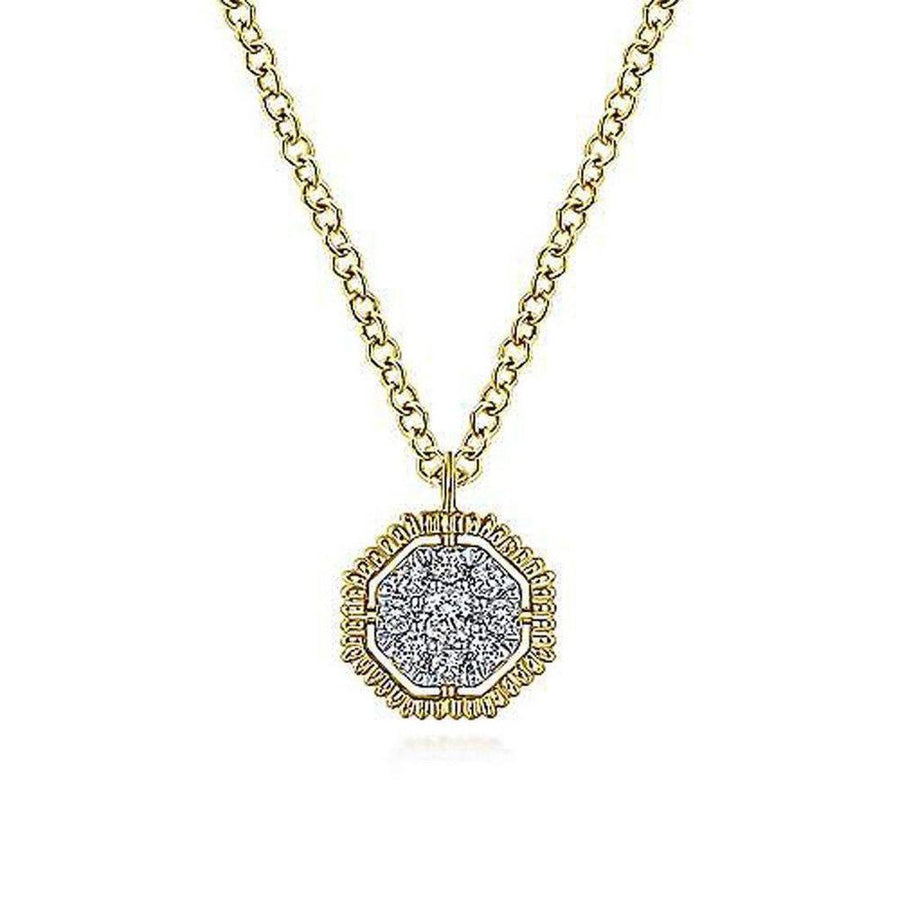 Octagonal diamond pendant necklace with gold chain