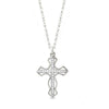 Open Cut Diamond Cross necklace: Silver cross pendant with sparkling cubic zirconia accents.