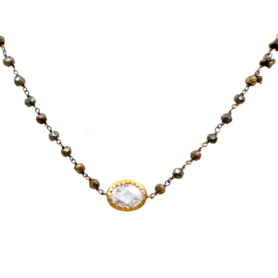 Oval Framed Crystal Pendant on Pyrite