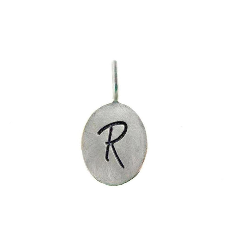 Silver oval letter pendant with initial R