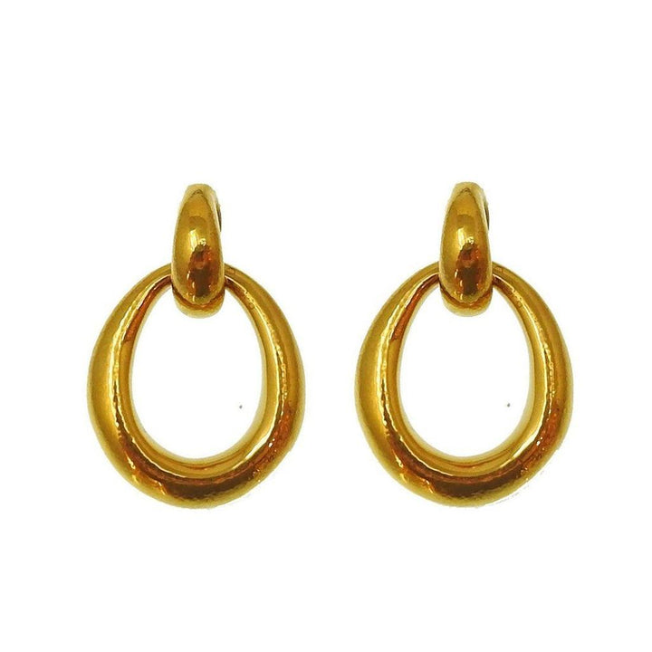 Gold oval teardrop hoop earrings
