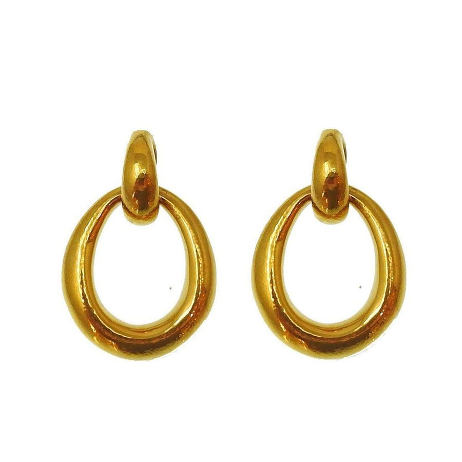 Gold oval teardrop hoop earrings
