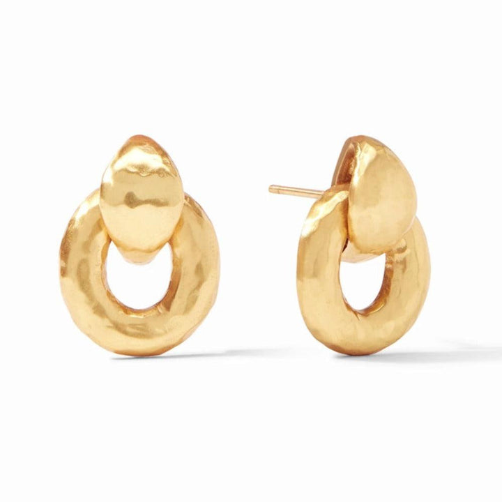 Palermo Demi Doorknocker earrings: gold hammered metal, statement style.