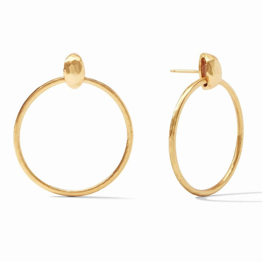 Gold Palermo Thin Doorknocker earrings: minimalist, hammered gold hoops.