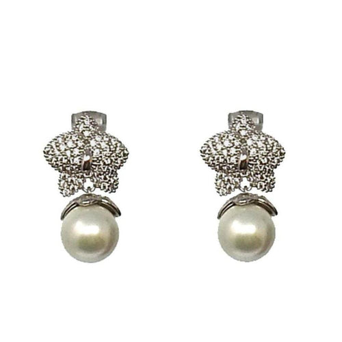 Pearl Drop Pave Earrings-Swag Designer Jewelry-Swag Designer Jewelry