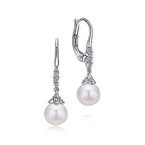 Pearl and Diamond Dangle Earrings-Gabriel & Co-Swag Designer Jewelry
