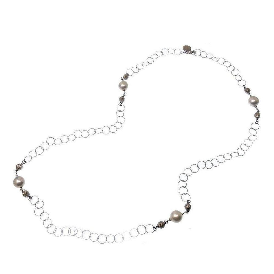 Pearls and Silver Link Necklace-Majorica Pearls-Swag Designer Jewelry