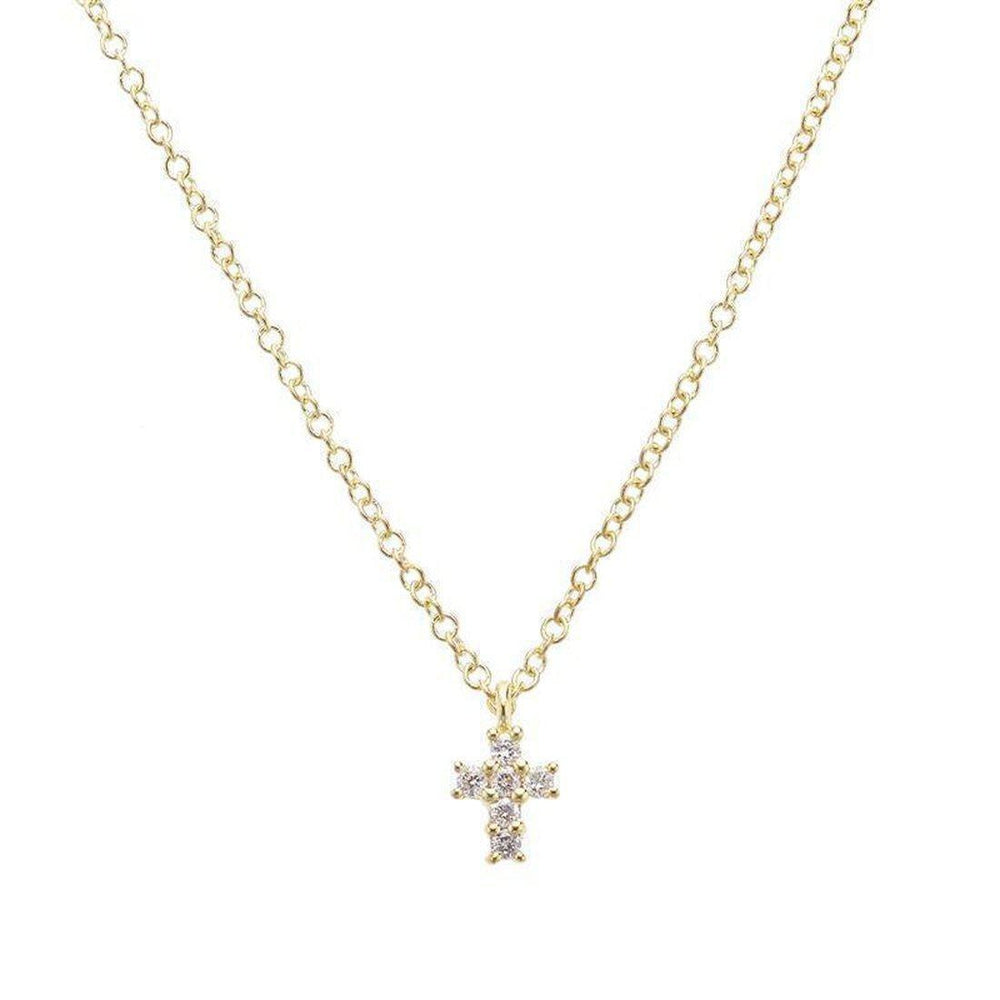 Petite Cross Necklace Yellow Gold-Meira T-Swag Designer Jewelry