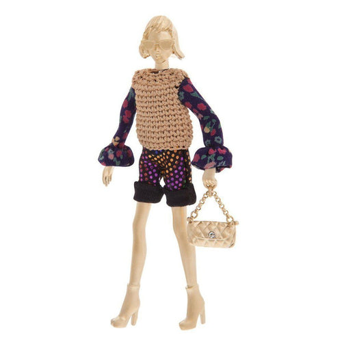 Poupee in Shorts with Sweater Vest and Purse-Servane Gaxotte-Swag Designer Jewelry